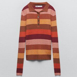Zara Striped Knit Metallic Thread Top